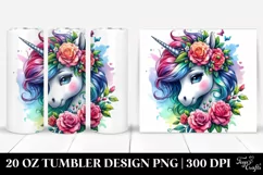 Expressive Cute Unicorn with Floral Wreath | 20 oz Tumbler Product Image 1