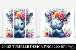 Cartoon-Style Rhino with Flower Crown 20 Oz Tumbler Product Image 1