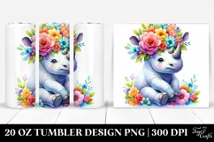 Cartoon-Style Rhino with Flower Crown 20 Oz Tumbler Product Image 1