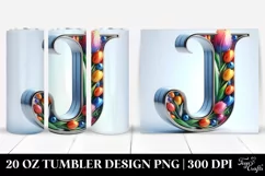 Letter J Shiny Silver Metal, 20 Oz Tumbler Product Image 1