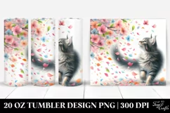 20 Oz Tumbler Sublimation | Cat Tumbling Spring Petals Product Image 1