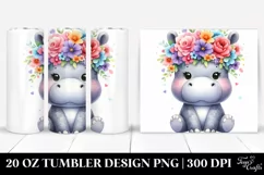Vibrant Flower Crown Watercolor Hippo | 20 oz Tumbler Product Image 1