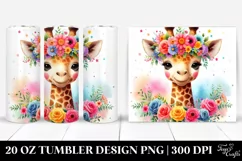 Colorful Giraffe with Flower Crown, Cartoon 20 Oz Tumbler Product Image 1