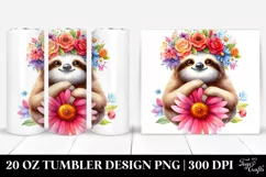Cute Cartoon Sloth with Flower Crown | 20 oz Tumbler Product Image 1