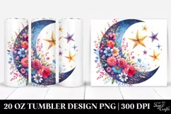 Vibrant Half Moon Stars Flowers | 20 oz Tumbler Product Image 1
