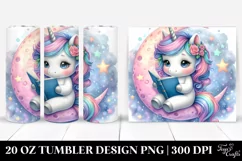 Cute Baby Unicorn Reading on the Moon | 20 oz Tumbler Product Image 1