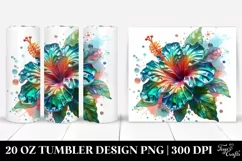 20 Oz Tumbler Sublimation | Glossy Hibiscus with Watercolor Product Image 1
