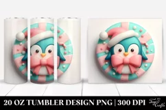 Pastel 3D Christmas Bow with Penguin 20 Oz Tumbler Product Image 1