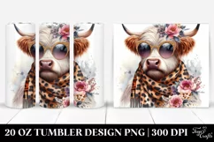Highland Cow Diva with Glasses and Animal Print Tumbler 20 o Product Image 3