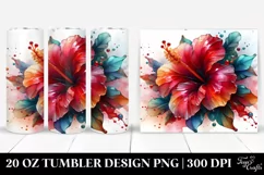 20 Oz Tumbler Sublimation | Glossy Hibiscus with Watercolor Product Image 1