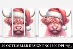 Pink Highland Cow with Santa Hat Clipart Product Image 1
