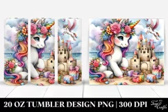 Colorful Baby Unicorn Building a Sandcastle. 20 Oz Tumbler Product Image 1