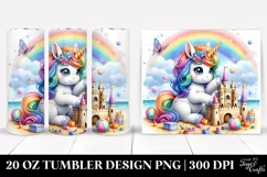 Colorful Baby Unicorn Building a Sandcastle. 20 Oz Tumbler Product Image 1