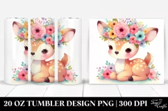 Cartoon-style Watercolor Deer with Flower Crown | 20 oz Product Image 1