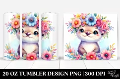Cartoon-style Watercolor Otter with Flower Crown | 20 oz Product Image 1