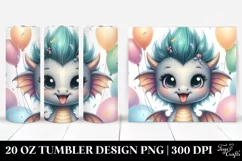 Baby Dragon with Balloons PNG Product Image 1