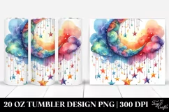 Watercolor Vibrant Moon & Stars Drawing | 20 oz Tumbler Product Image 1