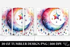 Watercolor Vibrant Moon & Stars Drawing | 20 oz Tumbler Product Image 1