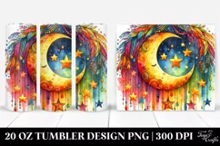 Watercolor Vibrant Moon & Stars Drawing | 20 oz Tumbler Product Image 1