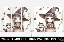 Washed Watercolor Vintage Quirky Witch with Cat | 20 oz Product Image 1