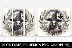 Quirky Vintage Witch with Cat Tumbler Design Product Image 1