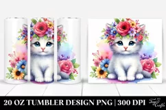 cute Cartoon-Style Kitten with Flower Crown | 20 oz Tumbler Product Image 1
