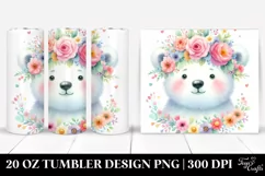 Cartoon-style Watercolor Polar Bear with Flower Crown | 20 Product Image 1