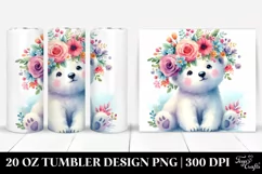 Cartoon-style Watercolor Polar Bear with Flower Crown | 20 Product Image 1