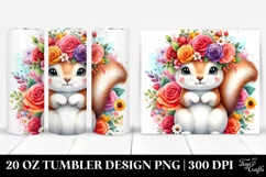 Cartoon-style Watercolor Squirrel with Flower Crown | 20 oz Product Image 1