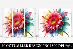 20 Oz Tumbler Sublimation | Glossy Gerbera Flower Watercolor Product Image 1