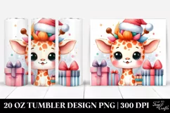 Watercolor Giraffe with Santa Hat, Transparent PNG Product Image 1