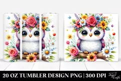 Cute Cartoon-Style Owl with Flower Crown | 20 oz Tumbler Product Image 1