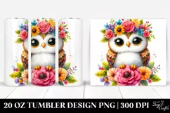 Cute Cartoon-Style Owl with Flower Crown | 20 oz Tumbler Product Image 1