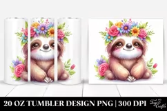 Cute Cartoon-Style Sloth with Flower Crown | 20 oz Tumbler Product Image 1
