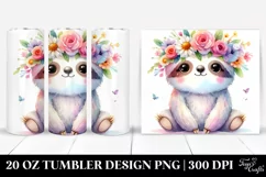 Cute Cartoon-Style Sloth with Flower Crown | 20 oz Tumbler Product Image 1