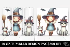 Funny Vintage Witch with Cat Tumbler Design Product Image 1