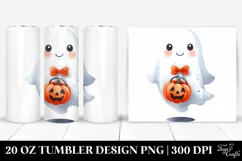 Cute Ghost Watercolor Halloween Tumbler Design | 20 oz Product Image 1