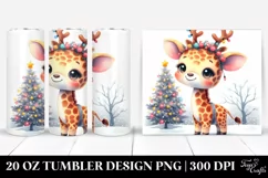 Winter Giraffe with Reindeer Horns PNG Product Image 1