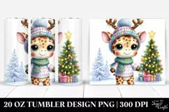 Winter Giraffe with Reindeer Horns PNG Product Image 1