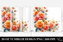 Watercolor Orange Roses Gold Insertions | 20 oz Tumbler Product Image 1