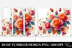 Watercolor Orange Roses Gold Insertions | 20 oz Tumbler Product Image 1