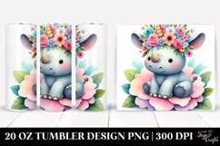 Cartoon Rhino Flower Crown Tumbler Product Image 1