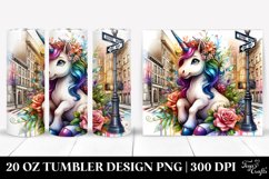 Colorful Baby Unicorn on Street Watercolor. 20 oz Tumbler Product Image 1