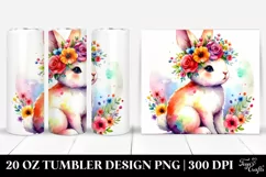 Watercolor Cartoon Bunny Flower Crown | 20 oz Tumbler Product Image 1