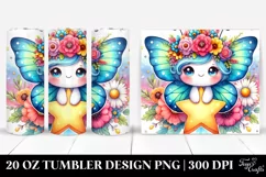 Cartoon-Style Butterfly Sitting on Star 20 Oz Tumbler Product Image 1