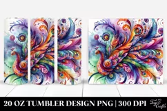 Vibrant Watercolor Whimsical Drawing on 20 oz Tumbler Product Image 1