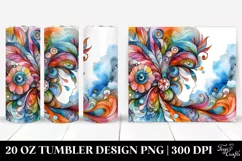 Vibrant Watercolor Whimsical Drawing on 20 oz Tumbler Product Image 1