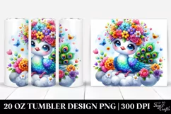 Cartoon-Style Peacock Sitting on Cloud 20 Oz Tumbler Product Image 1