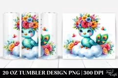 Cartoon-Style Peacock Sitting on Cloud 20 Oz Tumbler Product Image 1
