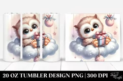 Cute Baby Owl Santa Hat Gift Box Cloud Watercolor Tumbler Product Image 1